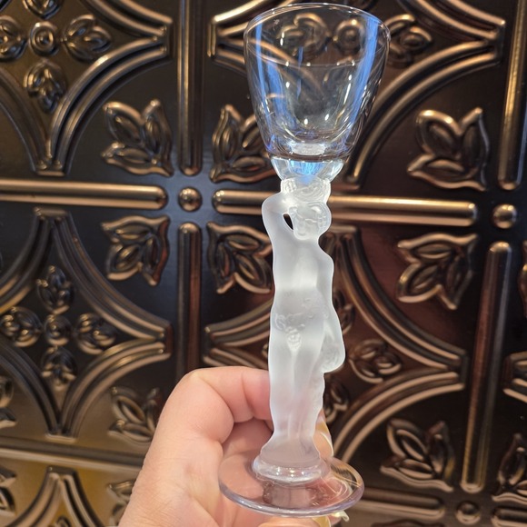 2 Bayel Bacchus "Baccante" Frosted Nude Male Cordual Glasses French Crystal - Picture 3 of 9